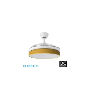 Ventilador de Techo DC MODA 72W Blanco/AMARILLO 108D 3 Aspas Última Versión