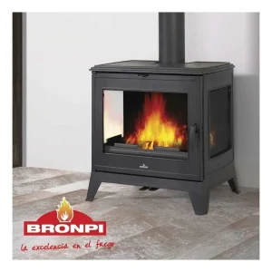 Disponible Ahora Estufa de leña BRONPI Bury hierro fundido laterales en cristal 14Kw
