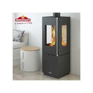 Barato Estufa de leña BRONPI Bombay con cristal a tres caras 7 Kw